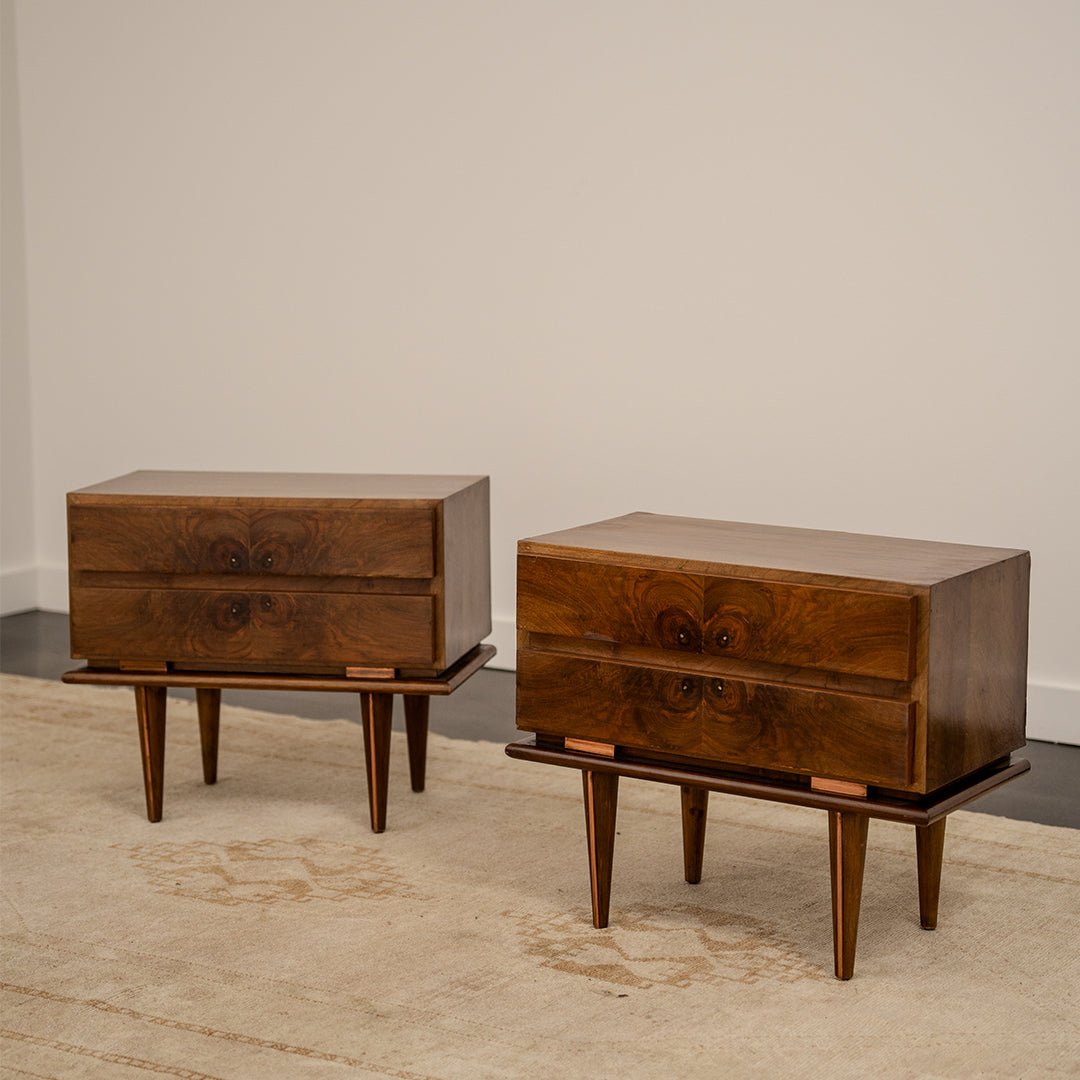 A Pair of Burl Walnut Nightstands | 1960's