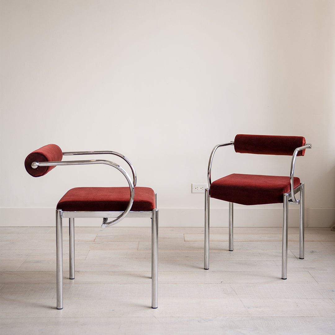 A Pair of Postmodern Tubular Chrome Armchairs