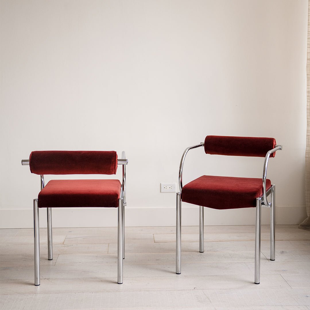 A Pair of Postmodern Tubular Chrome Armchairs