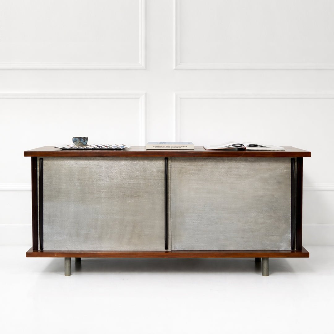 French Cabinet with Aluminum Doors in the Style of Charlotte Perriand