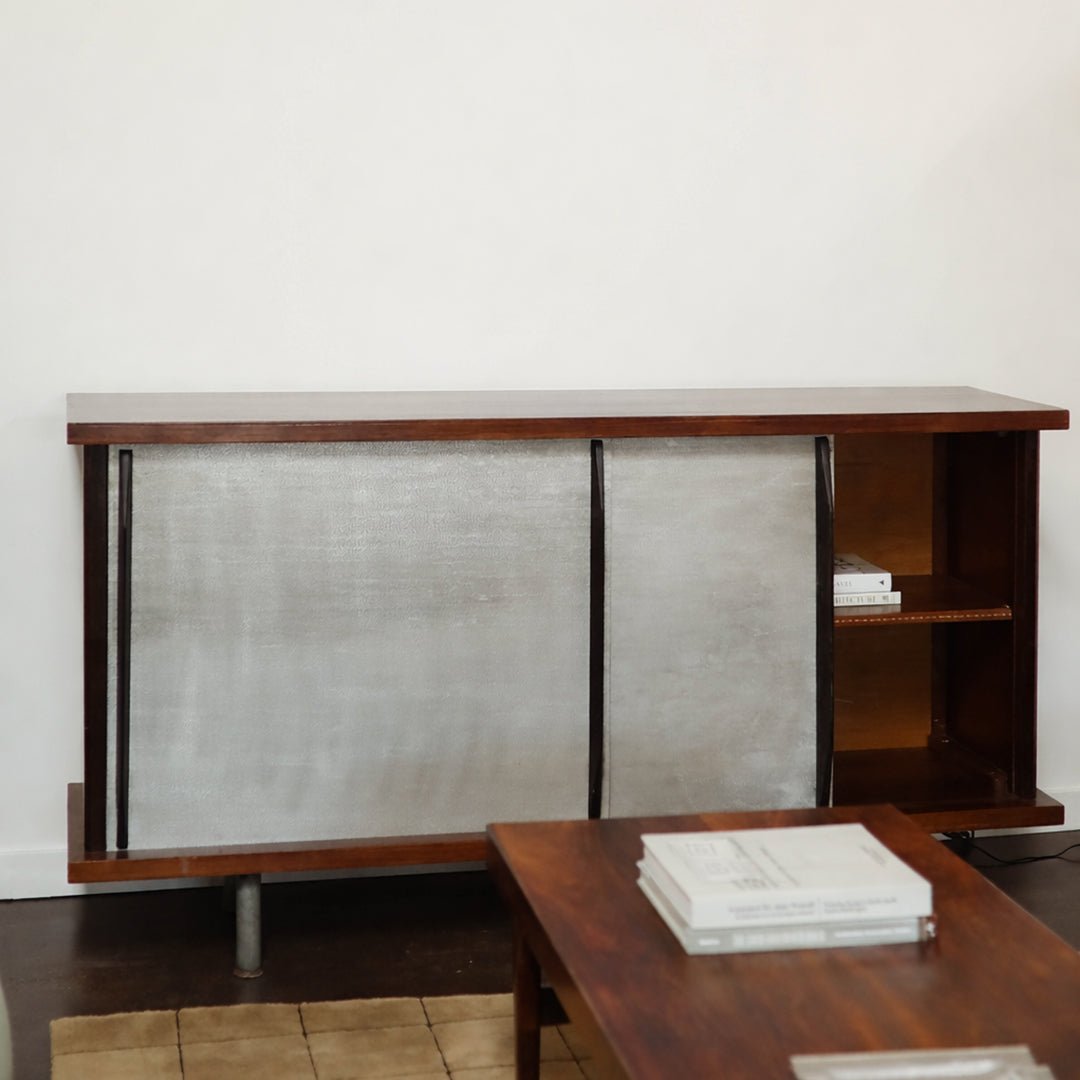French Cabinet with Aluminum Doors in the Style of Charlotte Perriand