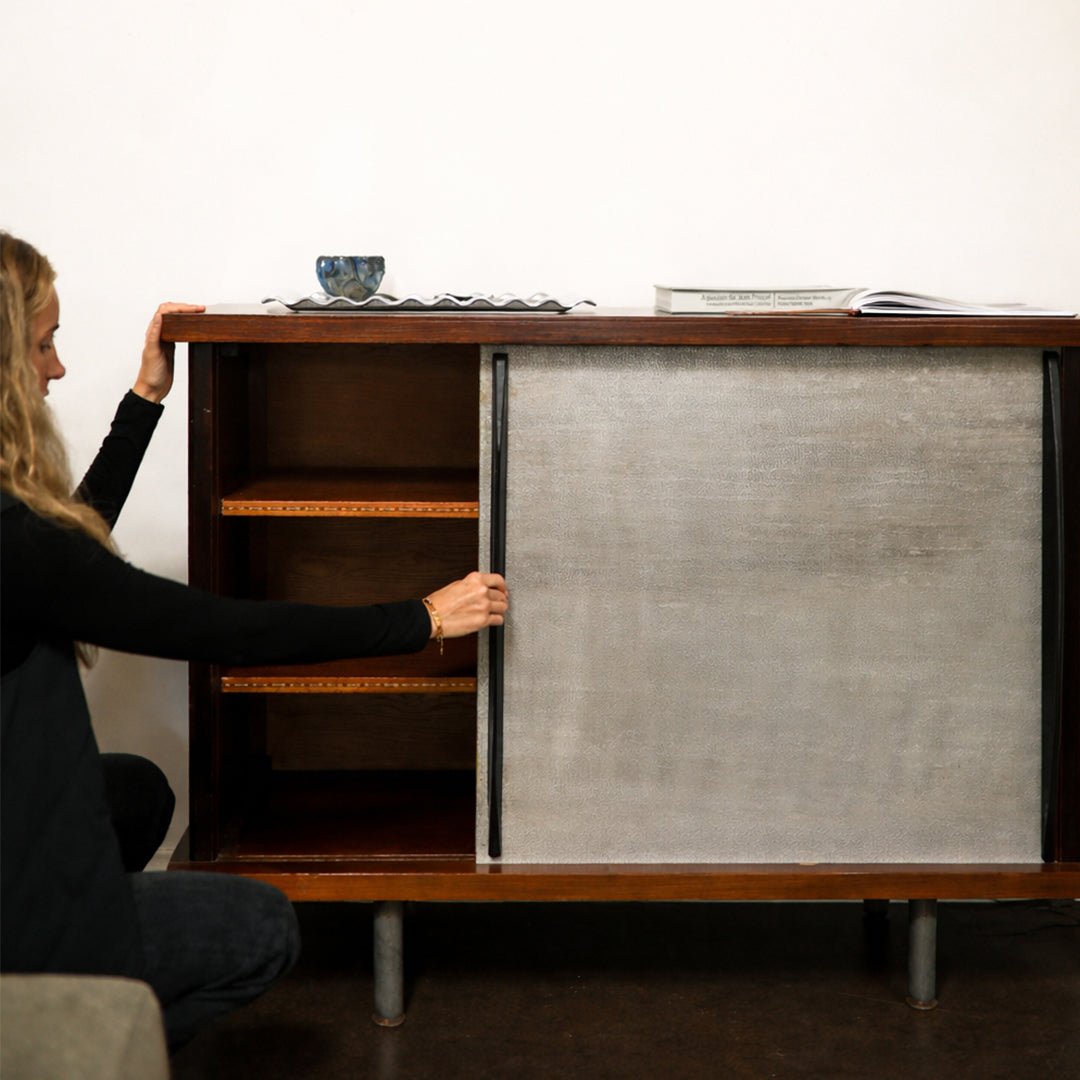 French Cabinet with Aluminum Doors in the Style of Charlotte Perriand