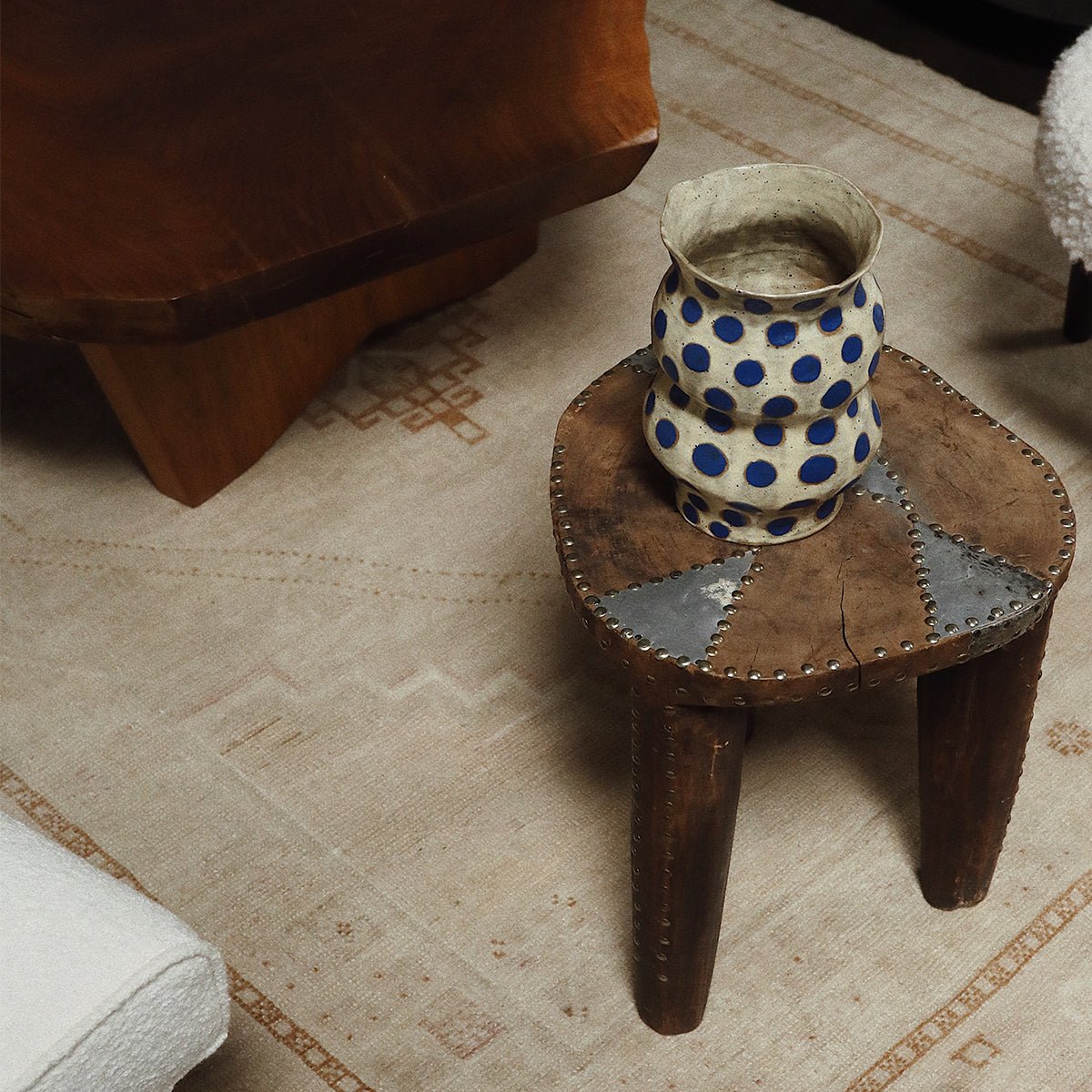 Raw Honey Vase with Blue Dots