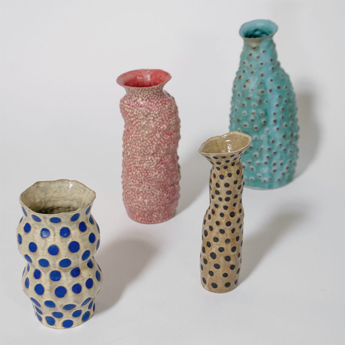 Raw Honey Vase with Blue Dots