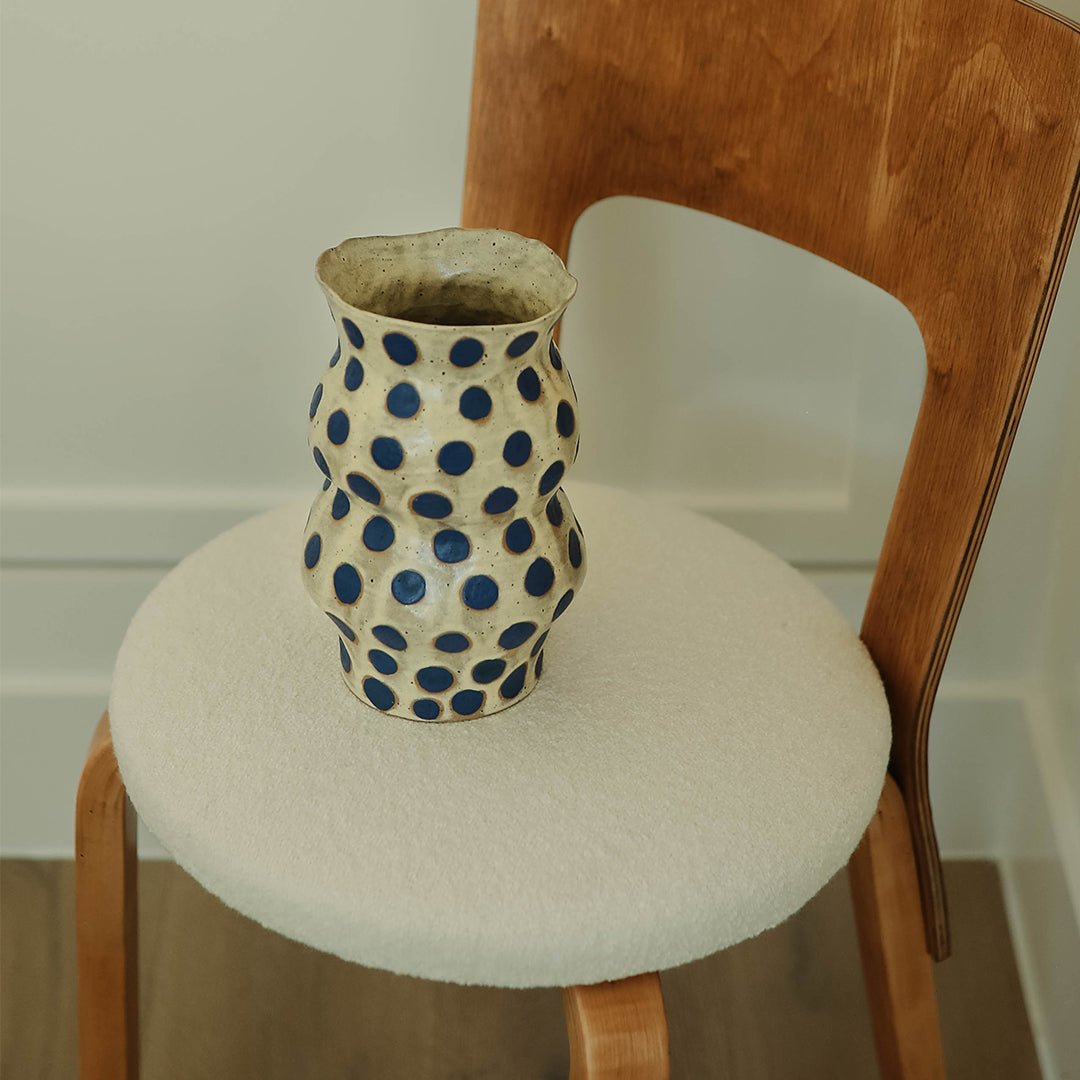 Raw Honey Vase with Blue Dots