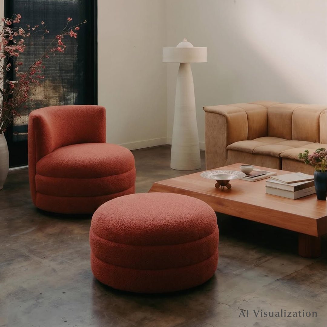 Pink Bouclé Weiman Lounge Swivel Chair + Ottoman
