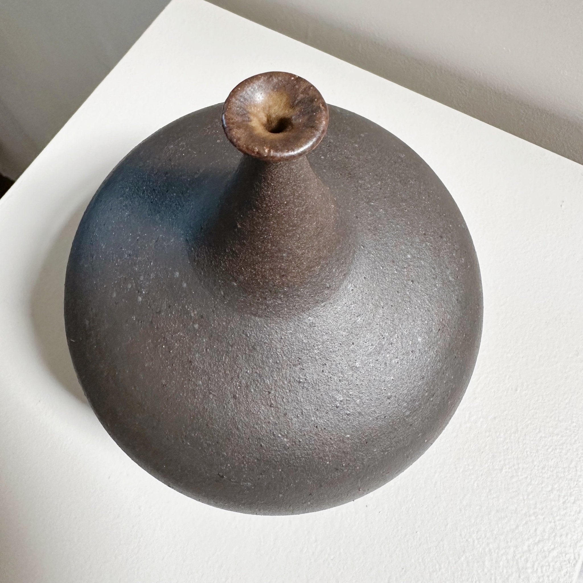 Black Clay Wide Bottleneck Low Vase