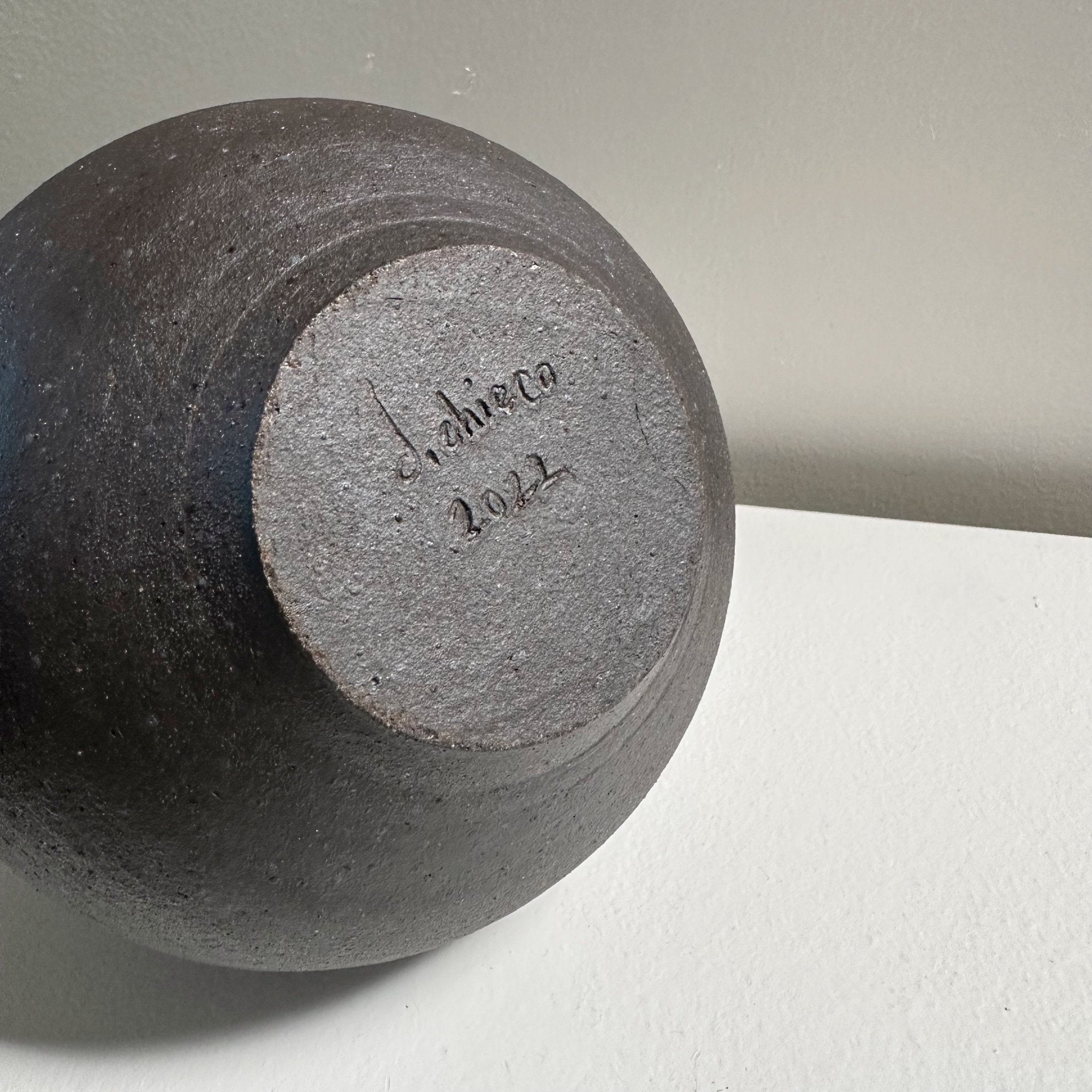 Black Clay Wide Bottleneck Low Vase