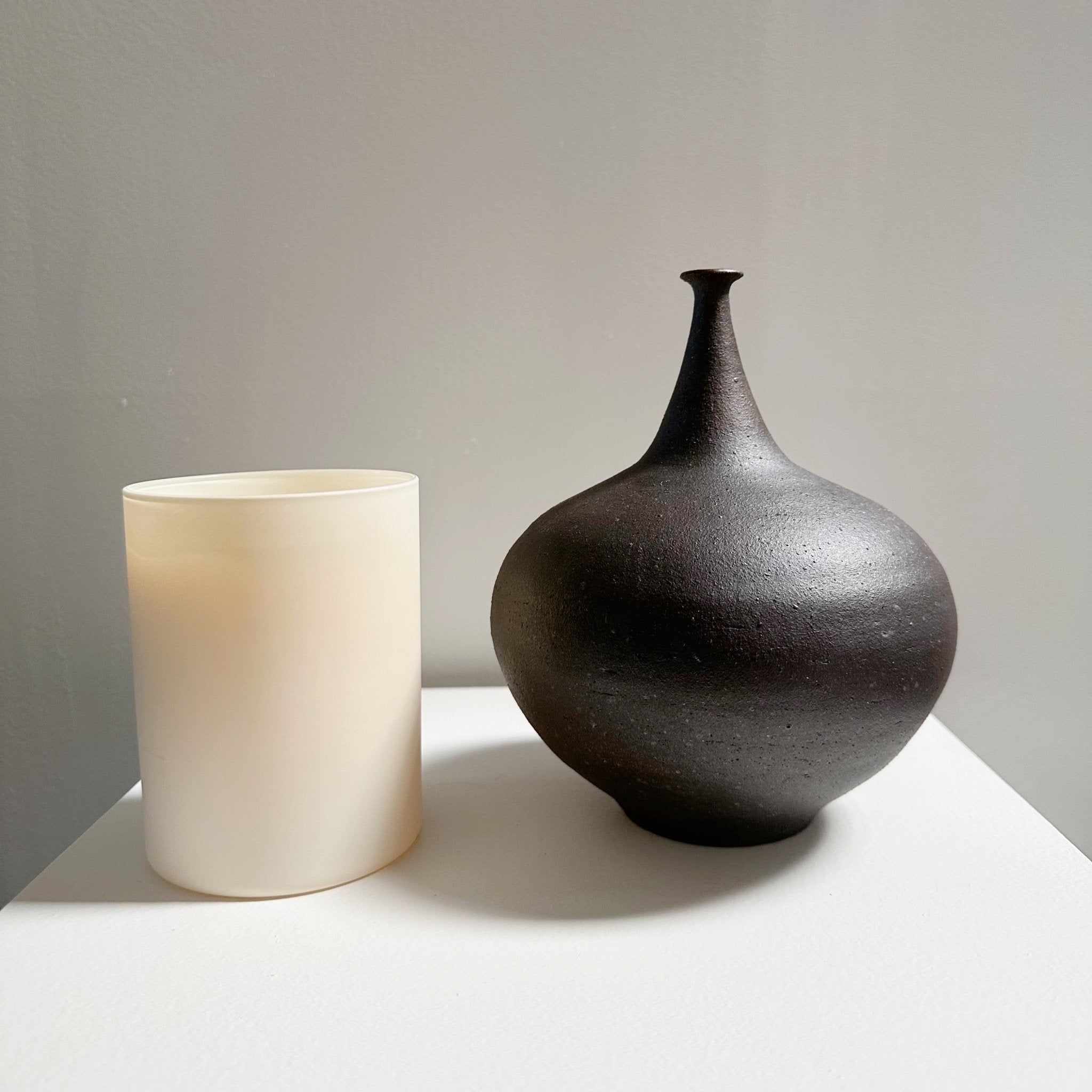 Black Clay Wide Bottleneck Low Vase