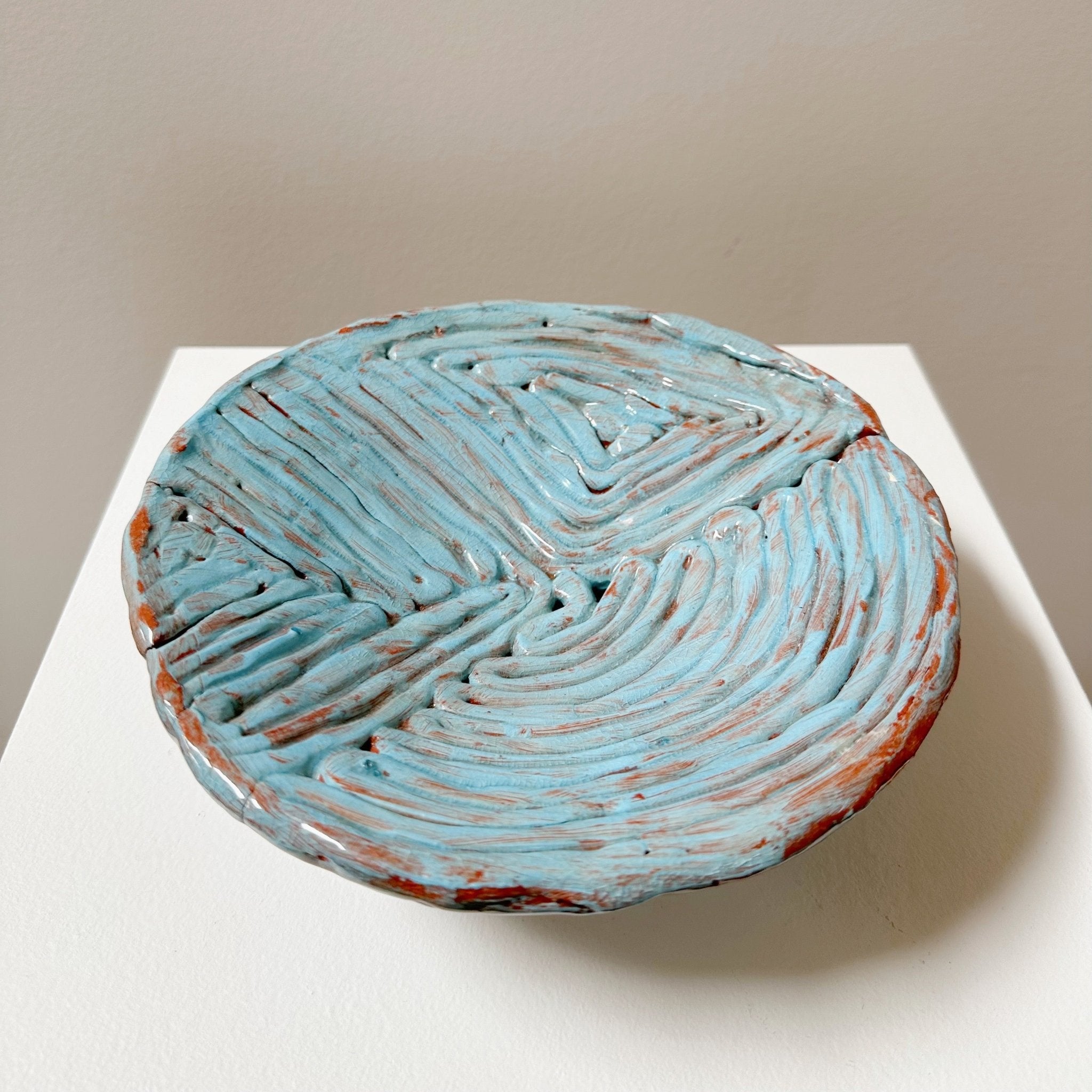 Studio Pottery, Coiled Turquoise Footed Bowl