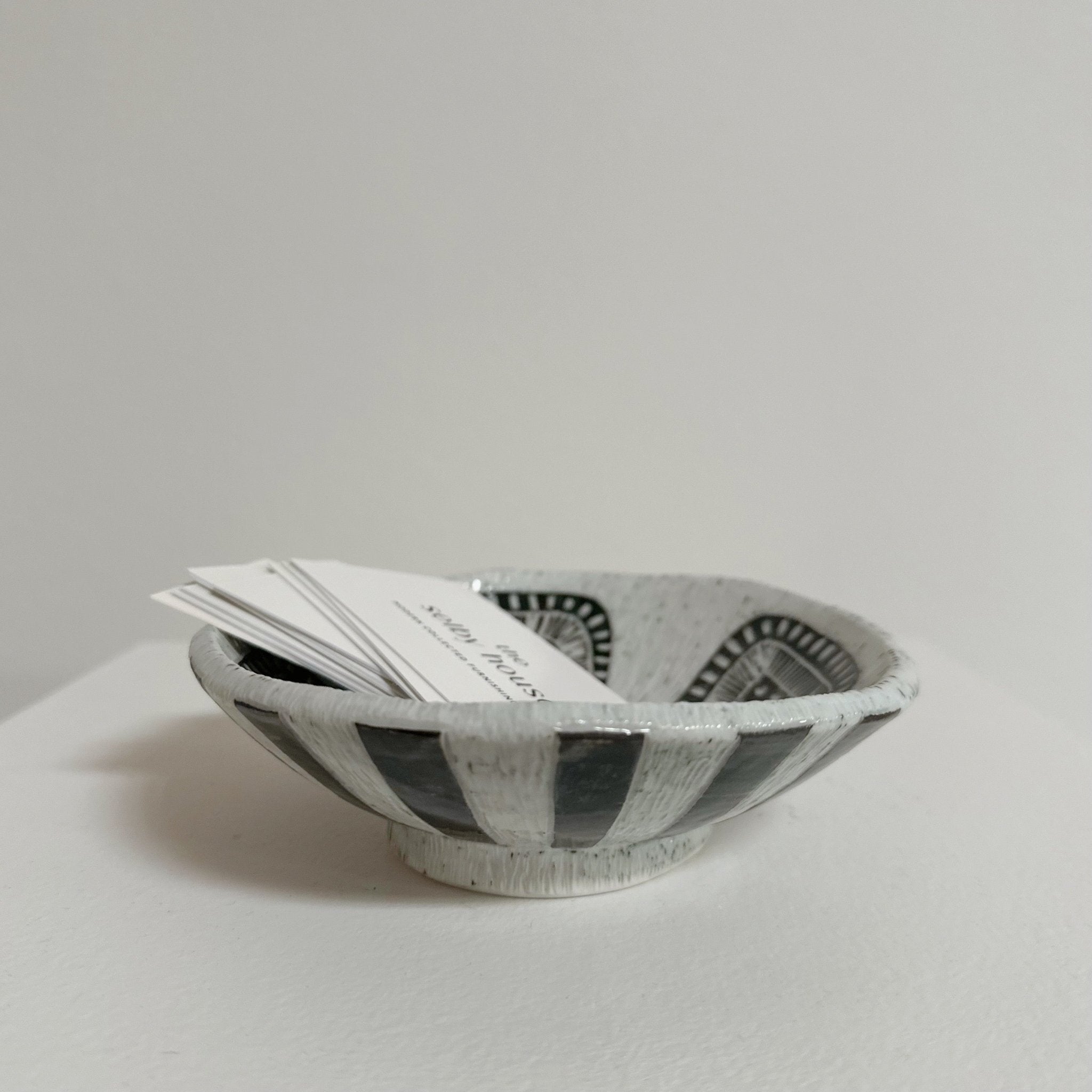Black and White Porcelain Sgraffito Dish, Studio Pottery