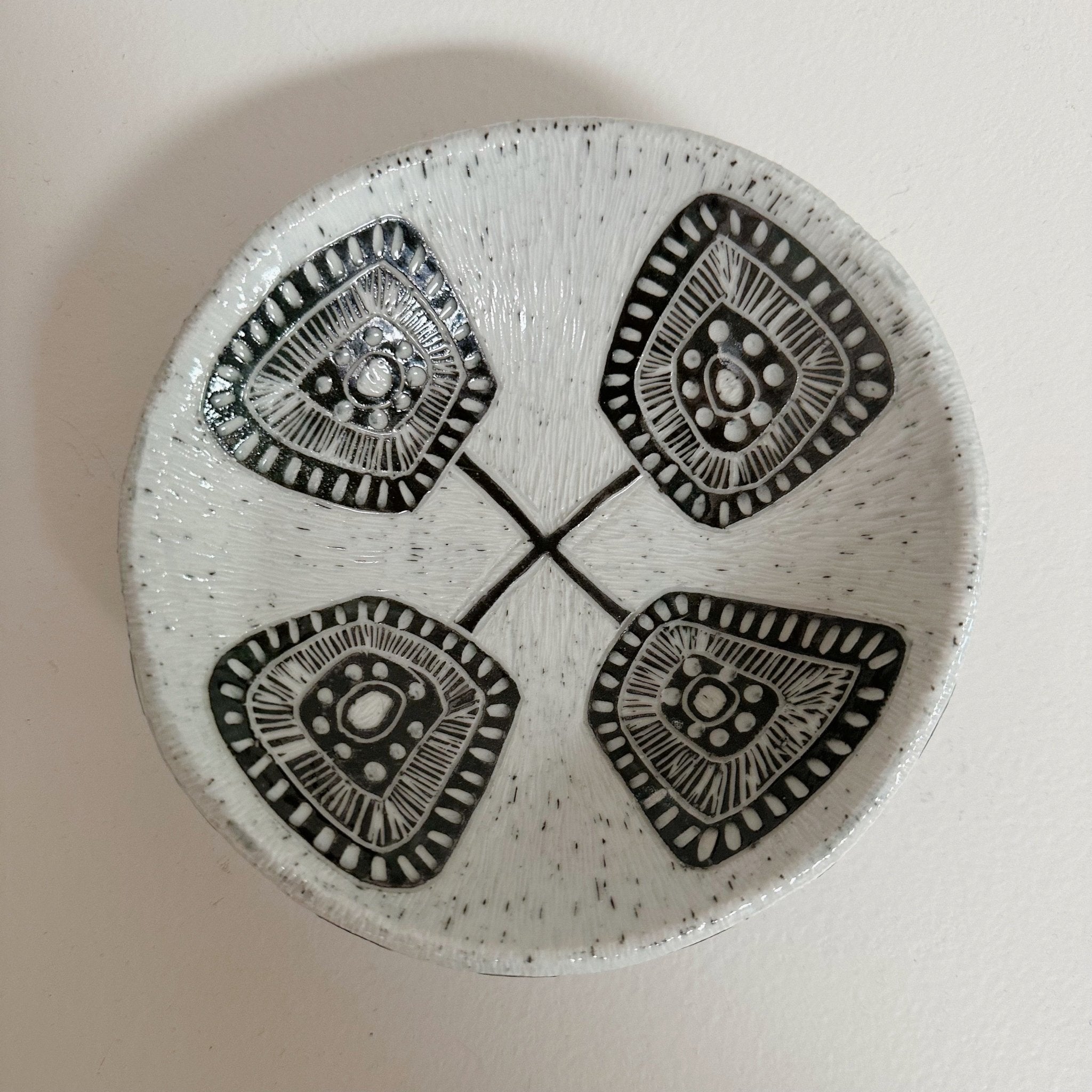 Black and White Porcelain Sgraffito Dish, Studio Pottery
