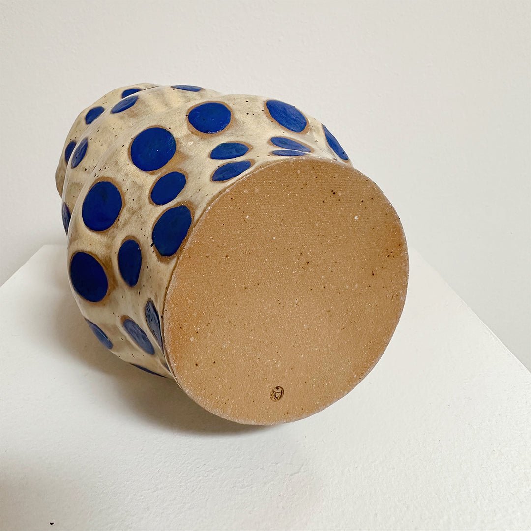 Raw Honey Vase with Blue Dots