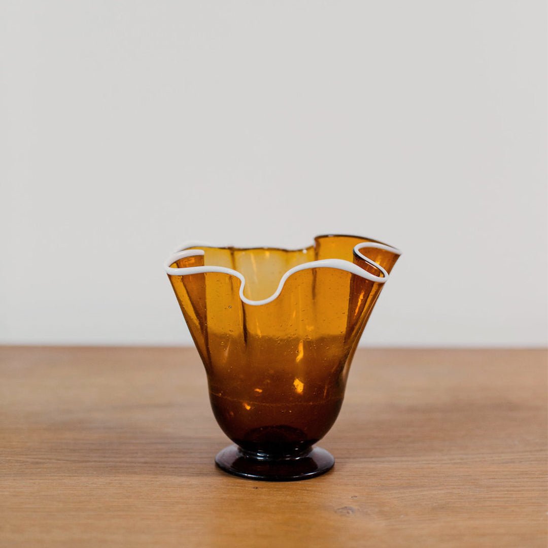 Hand Blown Amber and White Handkerchief Vase