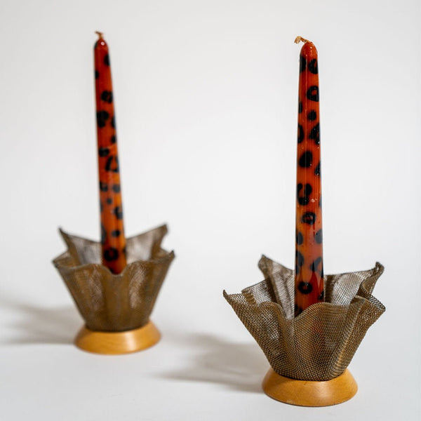 A Pair of Mid-Century Mesh Candle Holders