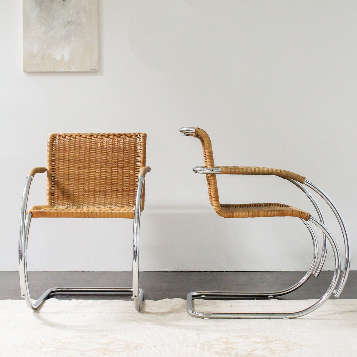 A Pair of Mies van der Rohe 'MR20' Cantilevered Armchairs