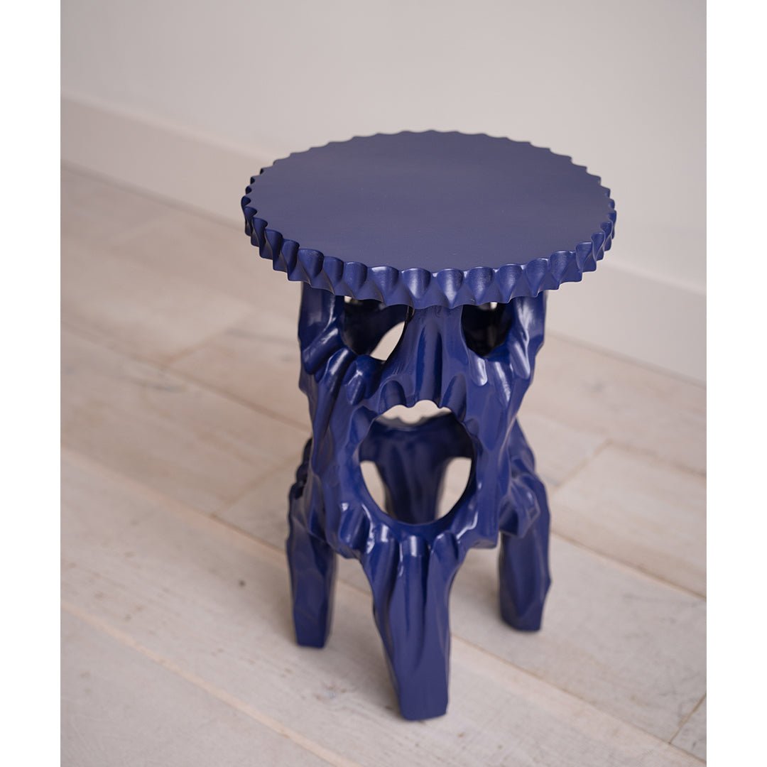 A Lacquer Blue Carved Wood Side Table