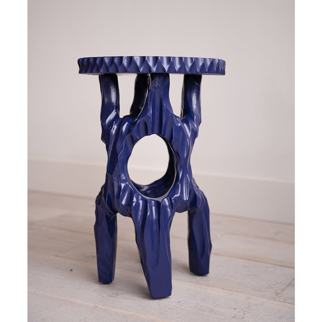 A Lacquer Blue Carved Wood Side Table