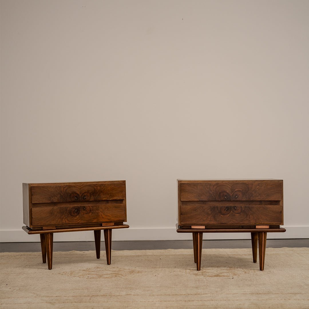 A Pair of Burl Walnut Nightstands | 1960's