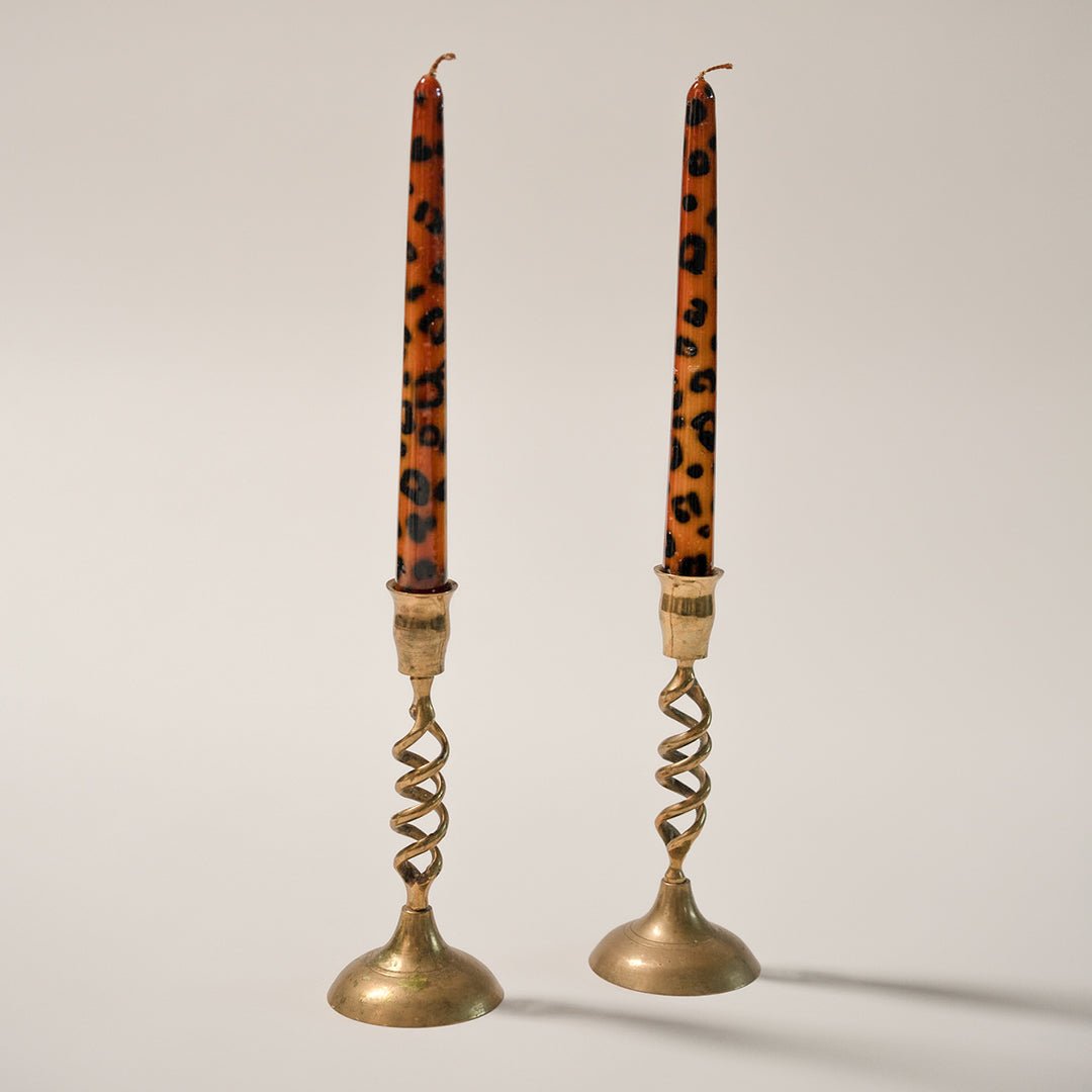 A Pair of Vintage Twist Brass Candlesticks