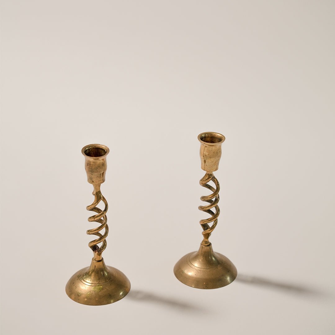 A Pair of Vintage Twist Brass Candlesticks