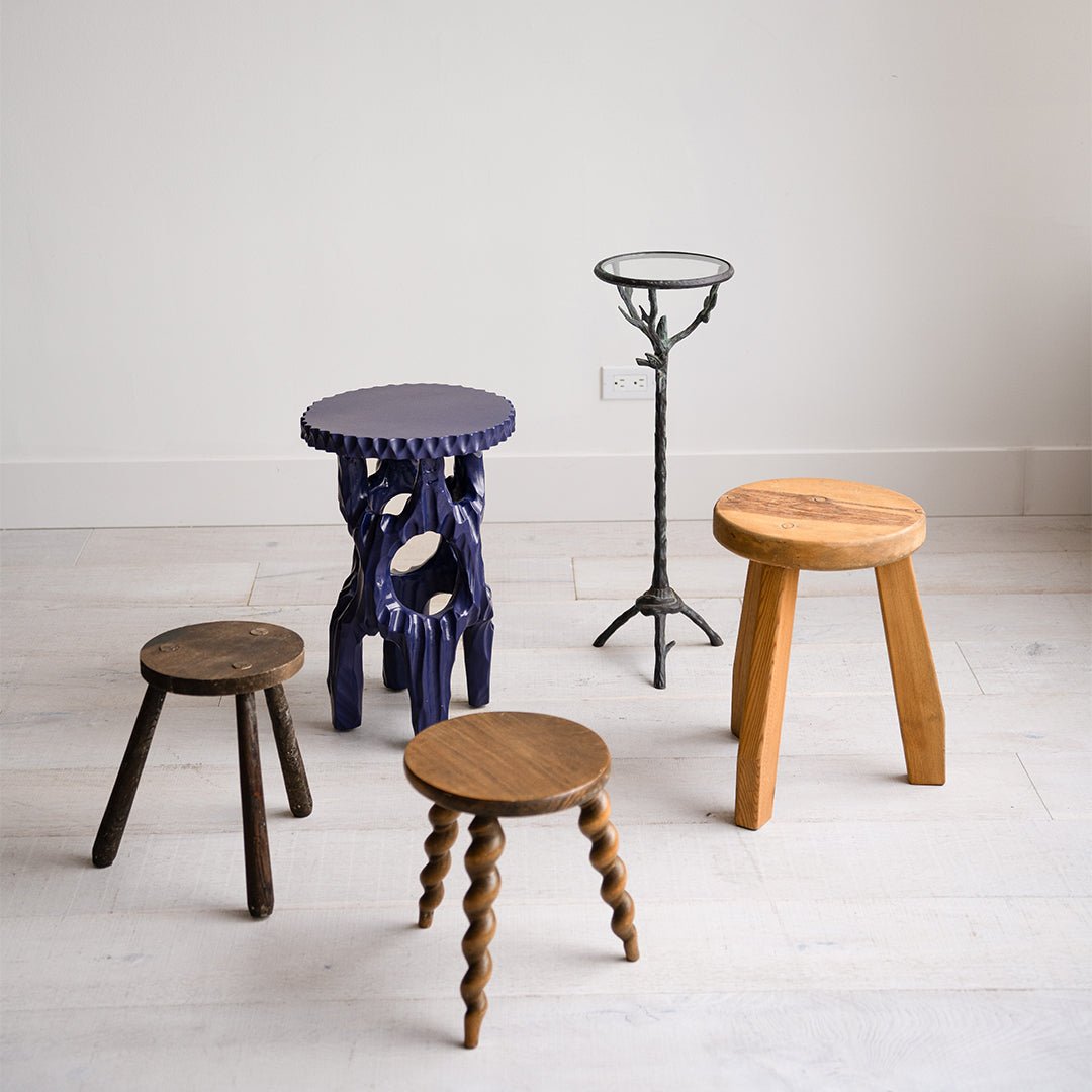 A Lacquer Blue Carved Wood Side Table