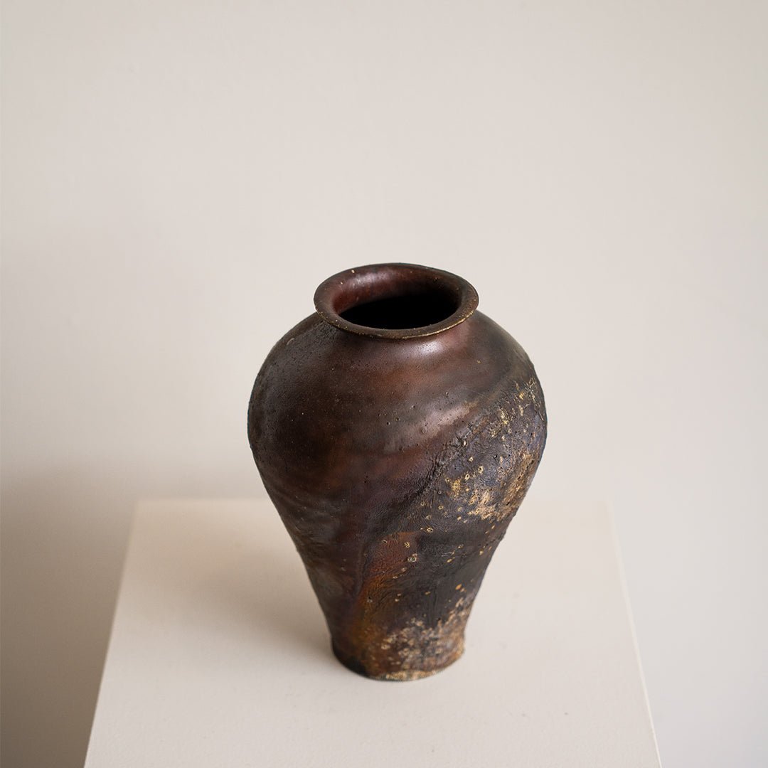 Japanese Black Glazed Vase by Ryuichi Haga