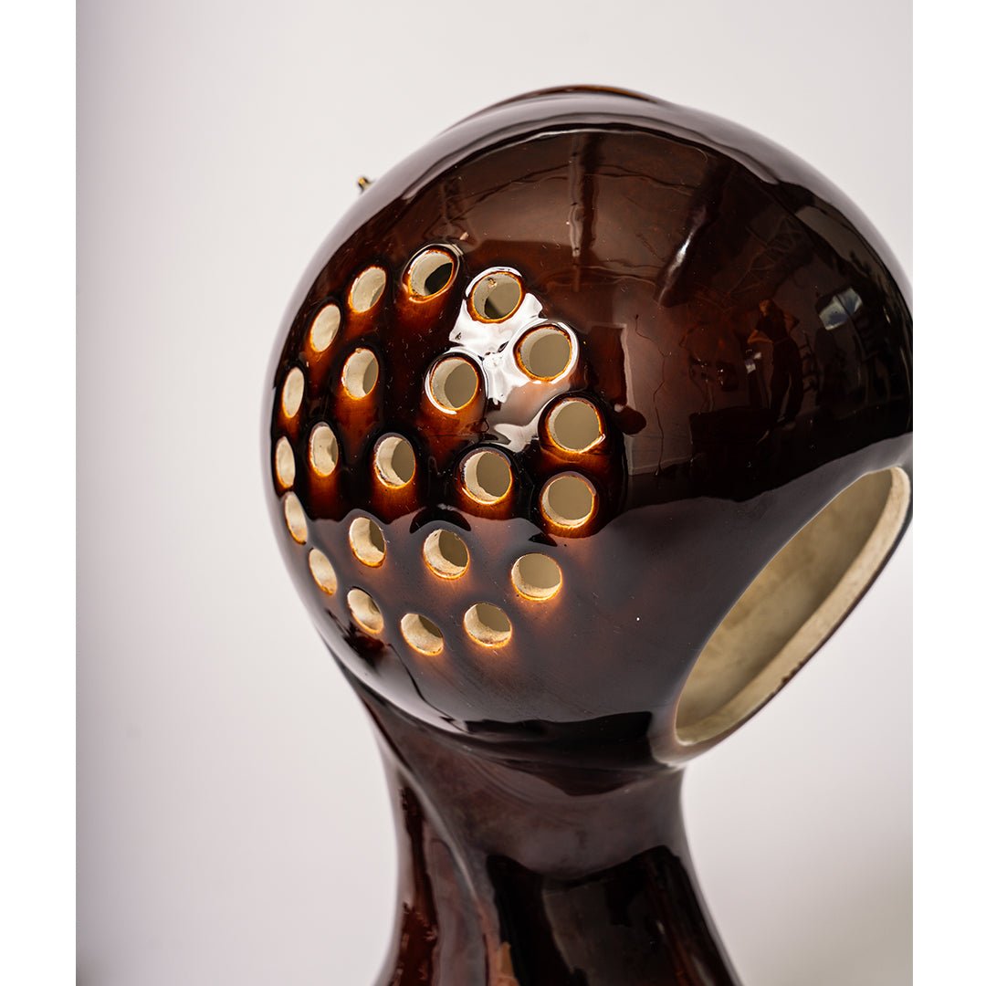 Sculptural Ceramic Table Lamp with Perforated Shade