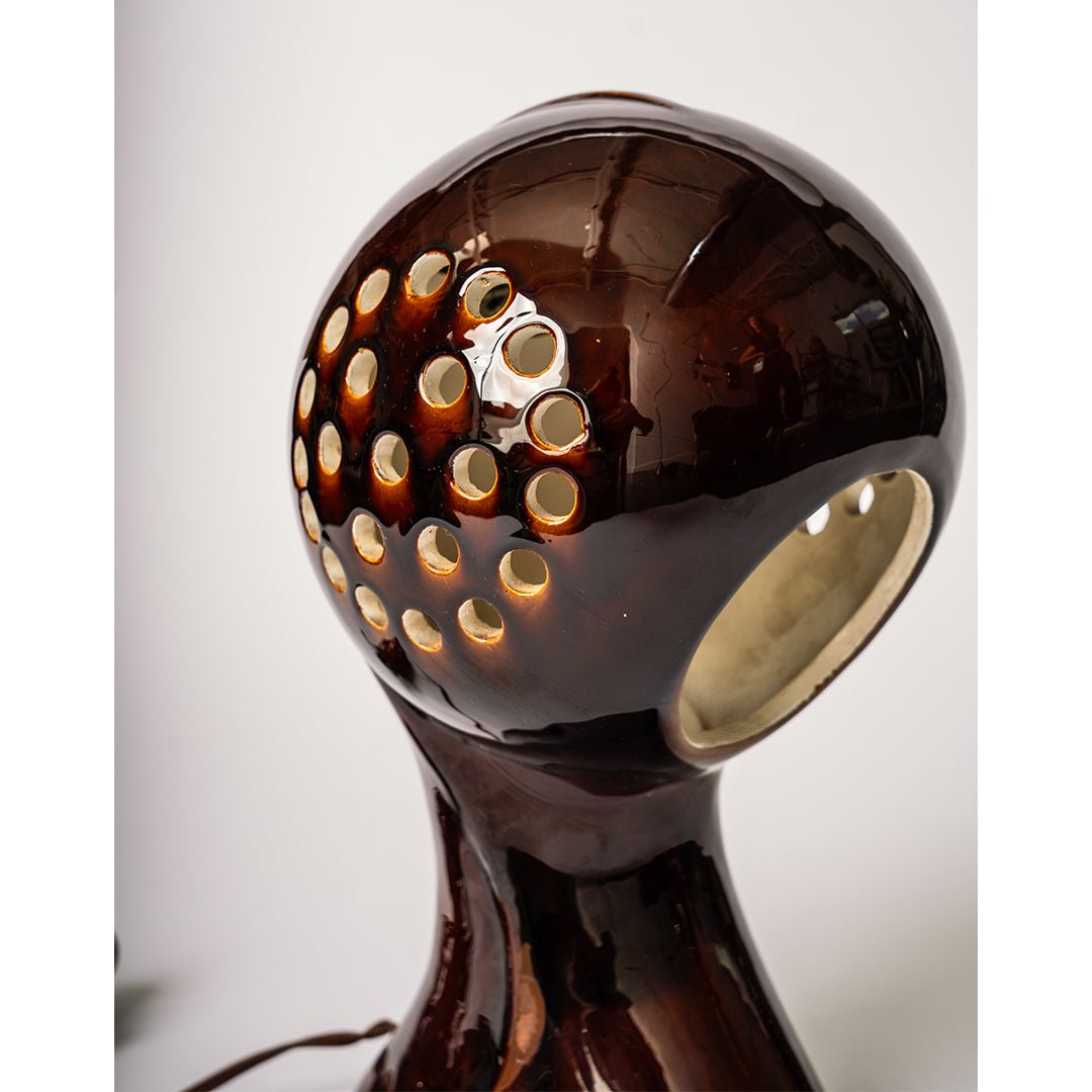 Sculptural Ceramic Table Lamp with Perforated Shade