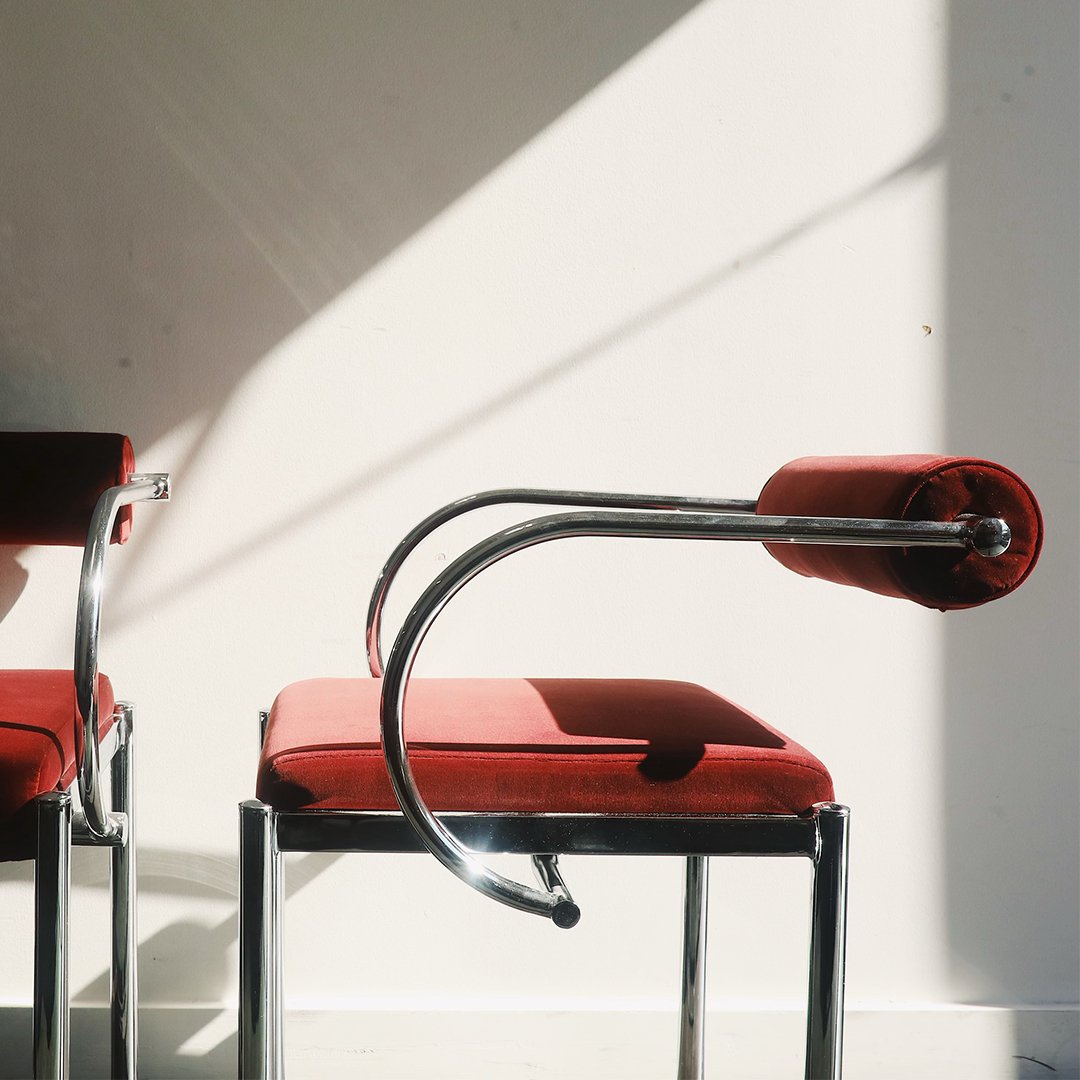 A Pair of Postmodern Tubular Chrome Armchairs