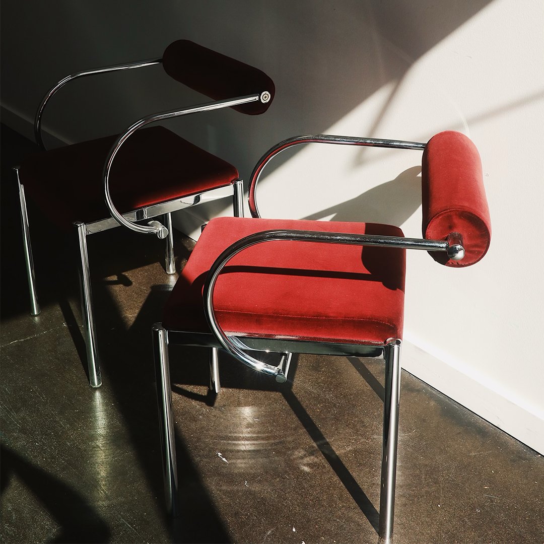 A Pair of Postmodern Tubular Chrome Armchairs