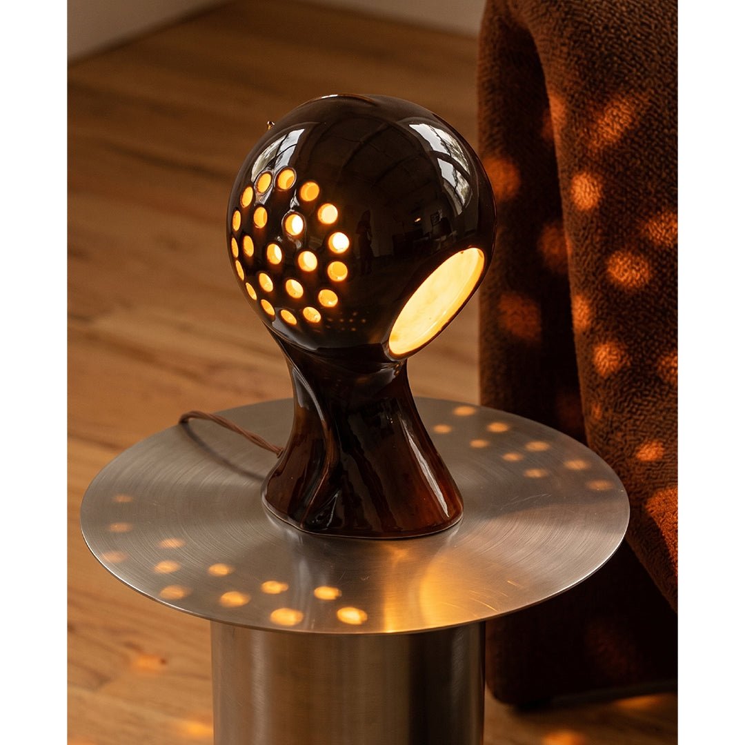 Sculptural Ceramic Table Lamp with Perforated Shade