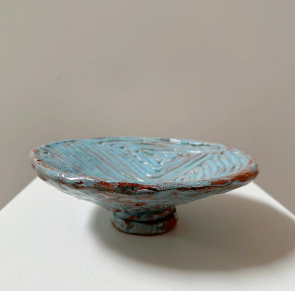 Studio Pottery, Coiled Turquoise Footed Bowl
