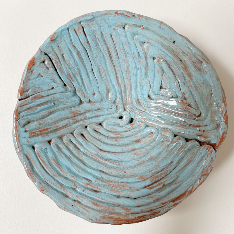 Studio Pottery, Coiled Turquoise Footed Bowl
