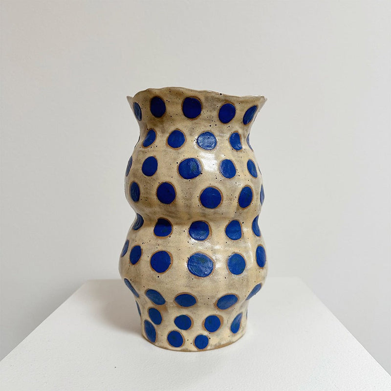 Raw Honey Vase with Blue Dots