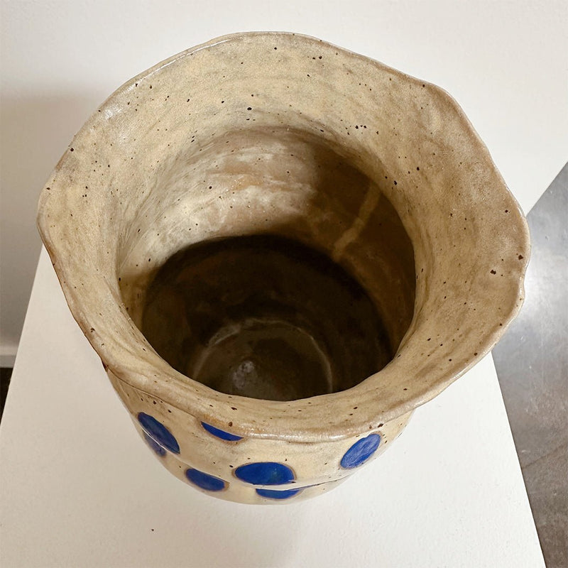 Raw Honey Vase with Blue Dots