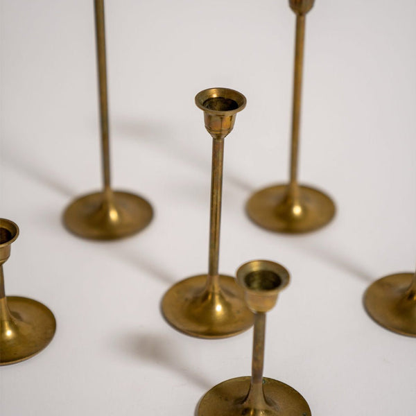 A Set of Six Tapered Vintage Brass Tulip Candlesticks