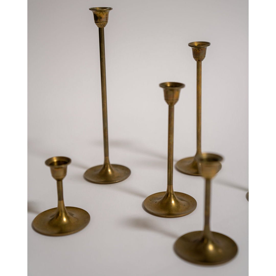 A Set of Six Tapered Vintage Brass Tulip Candlesticks